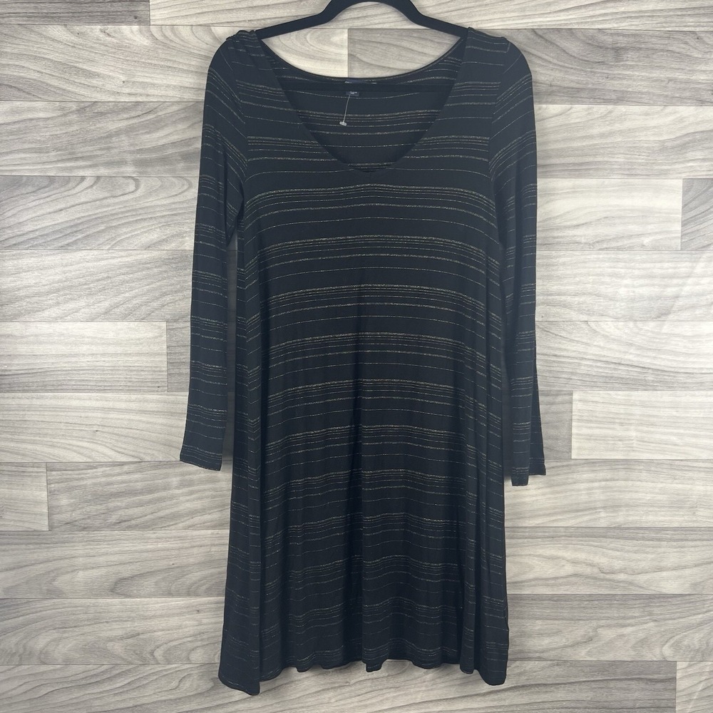 American Eagle Shirt Dress Womens M Black Striped Long Sleeve Cozy Fall Layering